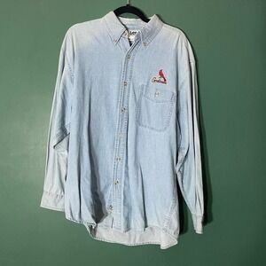 Vintage 1990s Lee blue denim button up shirt  St. Louis Cardinals